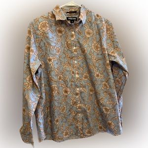 Lands End Floral Button Down Supima Cotton Shirt Size 12